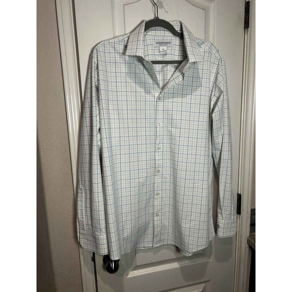 MIZZEN+MAIN Leward Shirt Mens Large White Plaid Button Up Standard Fit